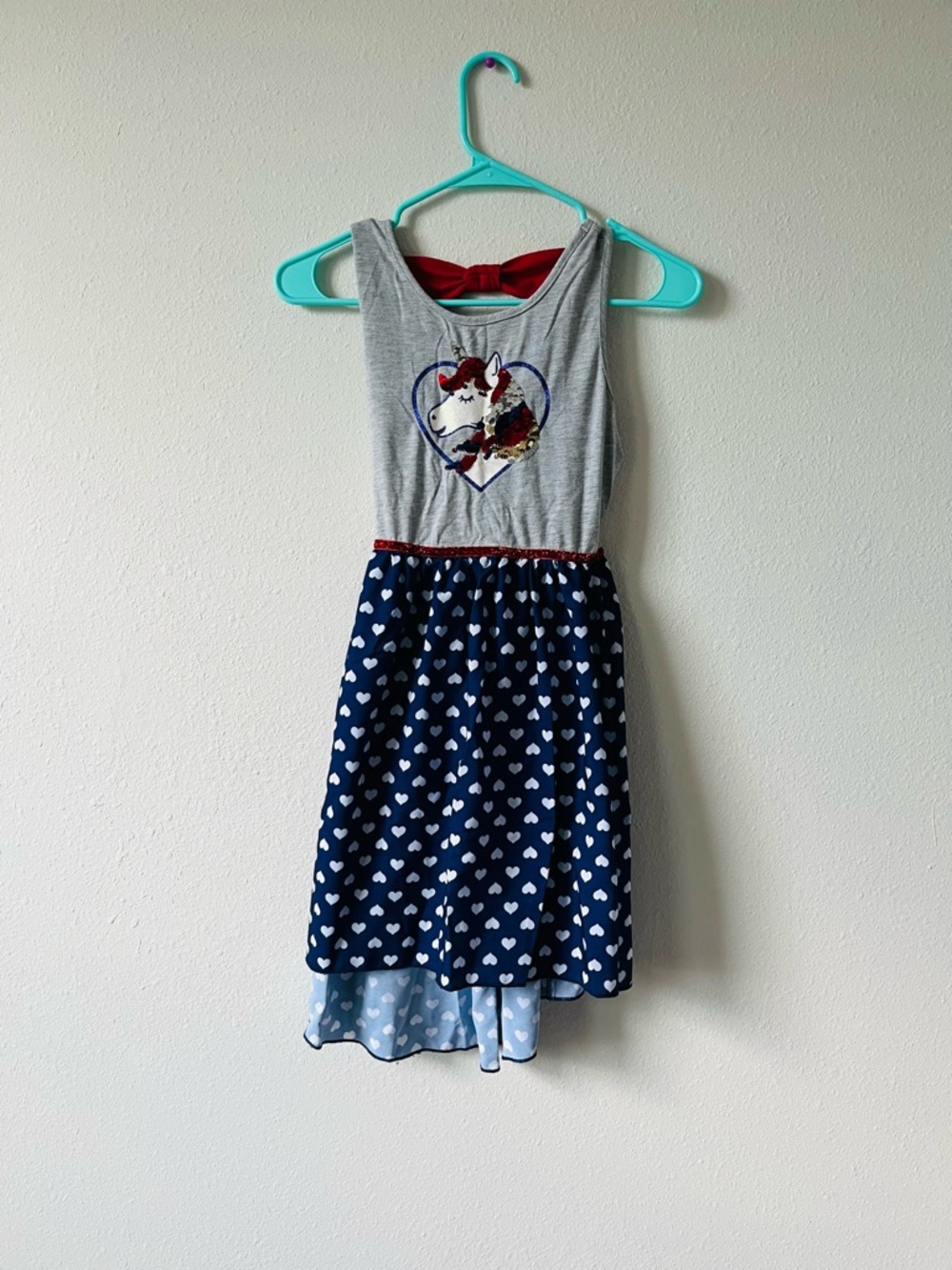 Girls' Navy Heart Skater Dress with Gray Bodice
